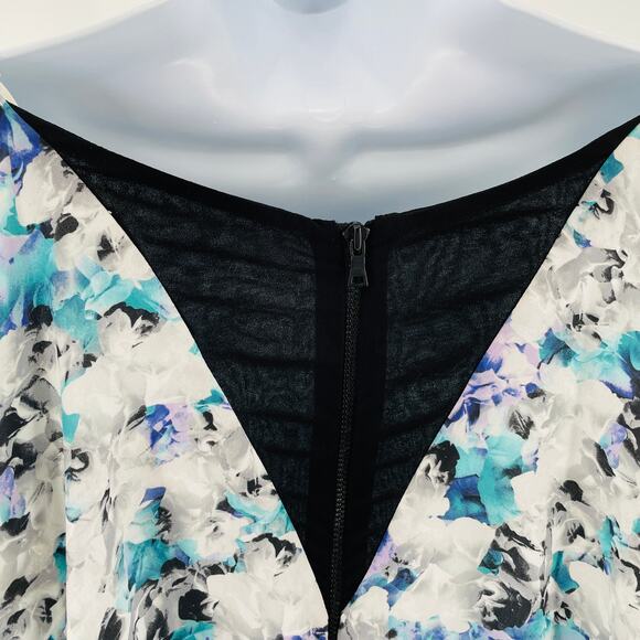 Sam Edelman Blue White Chiffon 3/4 Sleeve Oversized Slinky Swing Blouse Top XS - Picture 7 of 13